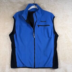 Marmot Mens Vest Windstopper L Blue Black Fleece Full Zip Pockets Outdoor Hiking